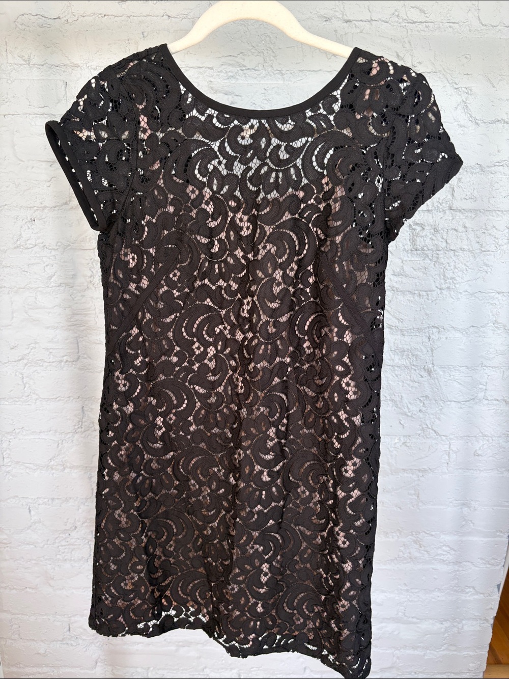 LOFT Black Lace Overlay Romper with Nude Underlay